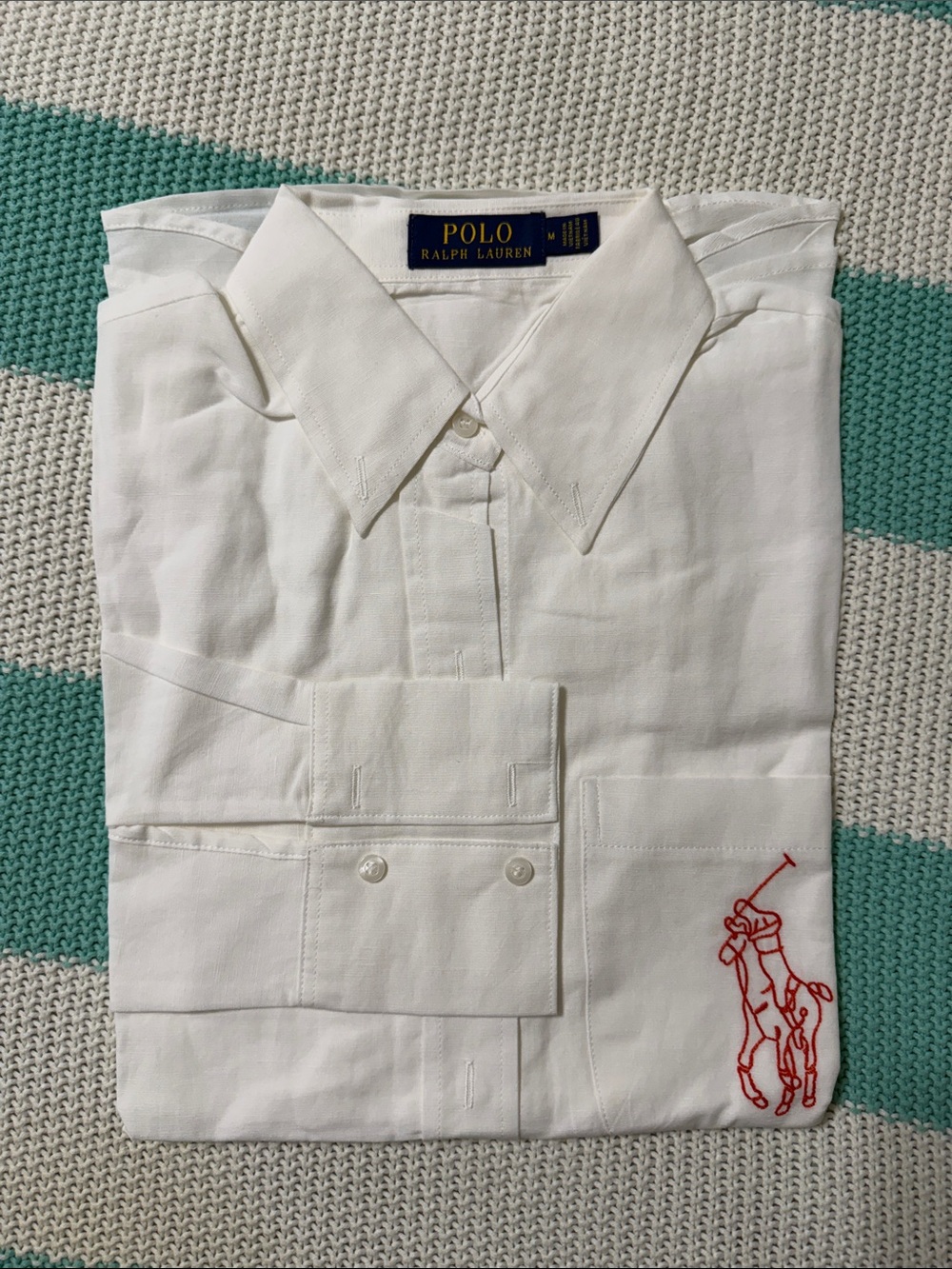 Polo by Ralph Lauren White Button-Down Shirt with Red Polo Player Embroidery